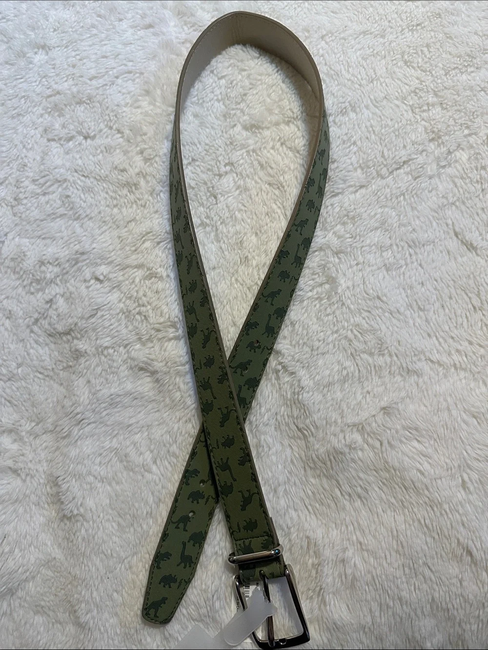 wonder nation Olive Green Dino Print Kids Belt with Silver Buckle